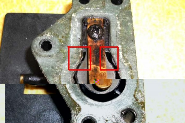 Innerhalb dieser roten Markierungen klemmte die Dichtung unter der Zunge